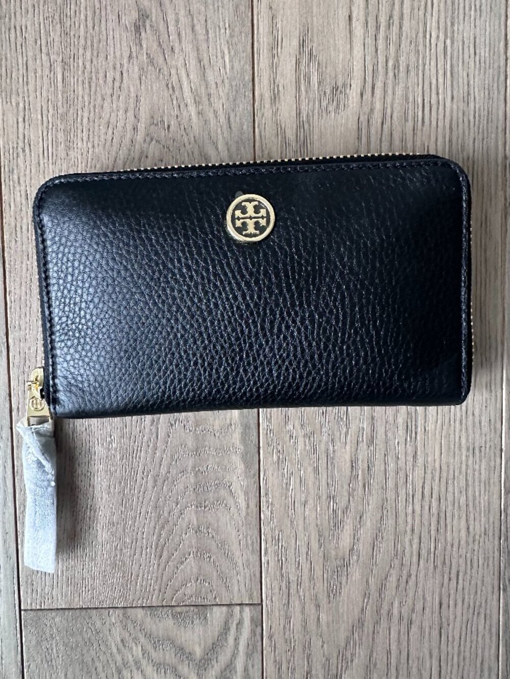 Tory Burch Black Pebbled Leather Zip-Around Wallet Clutch